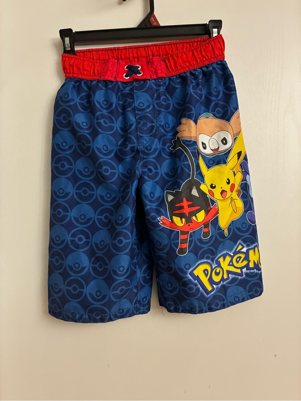Pokemon Blue Swim Trunks with Red Waistband